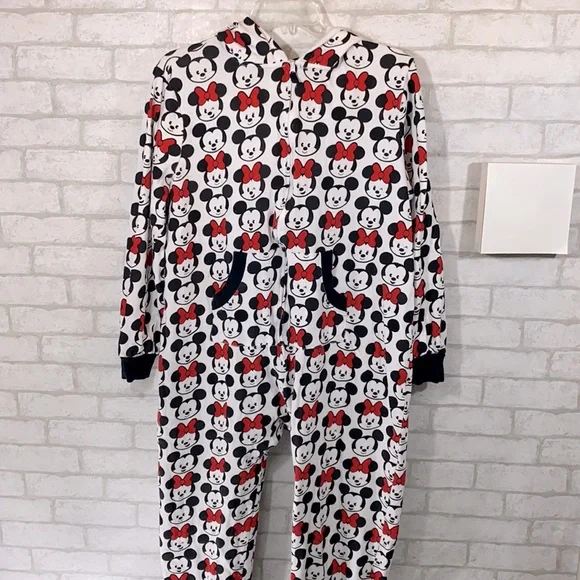 Disney store Mickey Minnie Mouse adult hooded onesie size Large